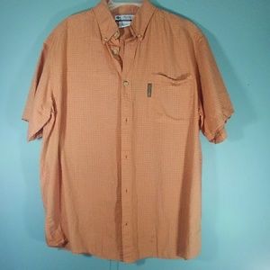 Columbia Lg Orange Plaid Short Sleeve Button Up